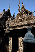 Myanmar - Mandalay, Shwenandaw Kyaung (the Golden Palace) a wonderful example of the Burmese unique teak architecture and wood-carving art. 